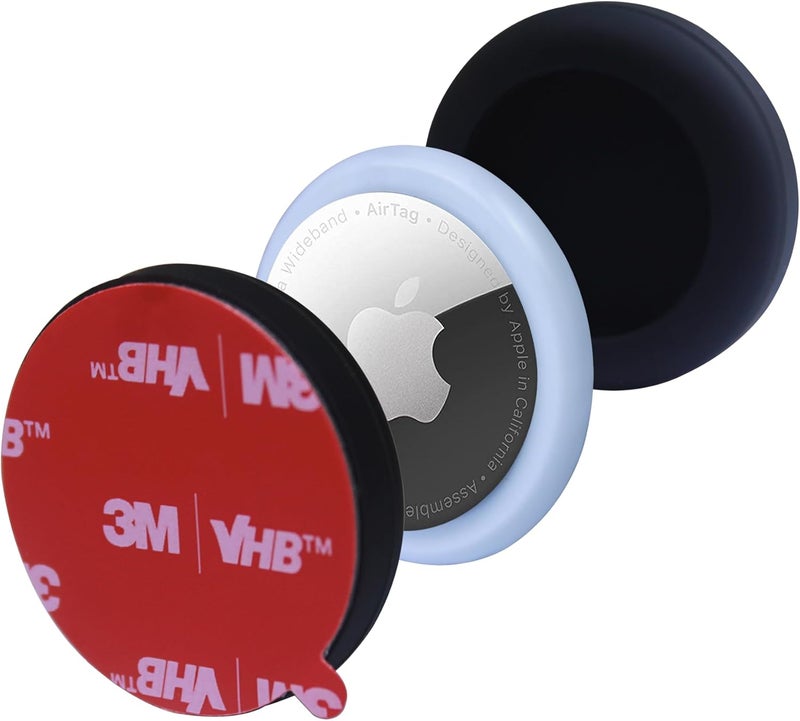 echinff Silicone Case with 3M Strong Adhesive Sticker, 4 Pack Protective Case for Apple Air Tags for Sticking On Tv Remote Headphones Luggage Laptop Camera Bike - Image 4
